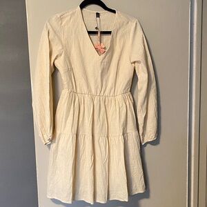 Cream NEW WITH TAGS! FANCYINN Women's Sz S Babydoll Tiered Ruffle Shirt Dress